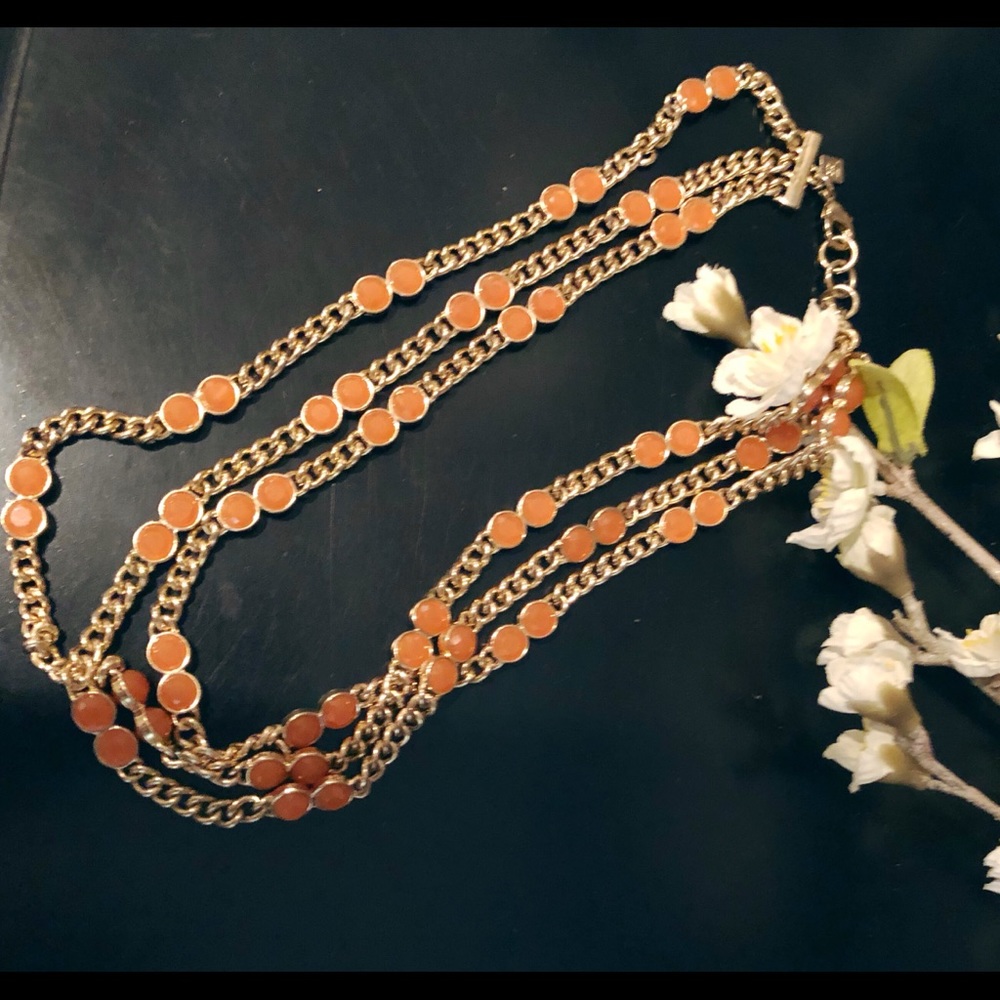 Peach And Gold Double Strand Necklace